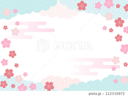 桜の花舞う雲海和柄の春の和風背景2 122310972