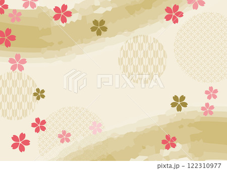 桜の花舞う水彩和柄の春の和風背景2 122310977