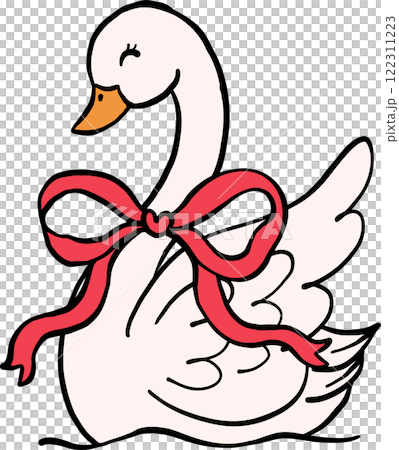 Coquette Swan with Red Bow Doodle Hand Drawn 122311223
