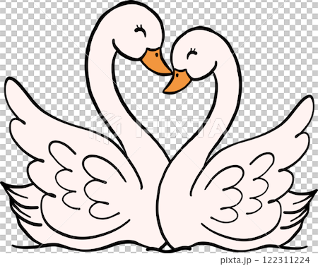 Retro Love Swans with Red Bow in love Doodle Hand Drawn 122311224
