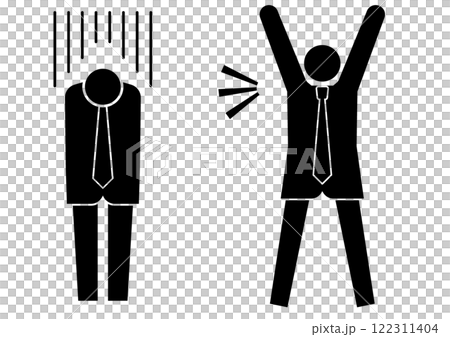 喜ぶ人と悲しむ人のビジネス向けピクトグラム 122311404