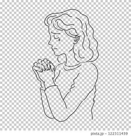 両手を組んで涙を流しながら祈っている女性のイラスト 122311439