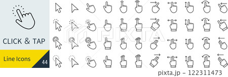 クリック・タップに関する線画アイコンセット クリック・タップに関する線画アイコンセット 122311473