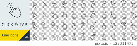 クリック・タップに関する線画アイコンセット クリック・タップに関する線画アイコンセット 122311473