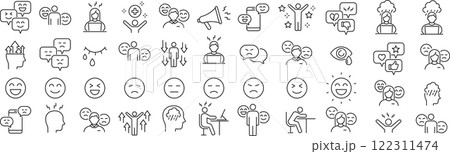 ベクターでモノクロの感情に関する線画アイコンセット ベクターでモノクロの感情に関する線画アイコンセット 122311474
