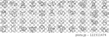 ベクターでモノクロの感情に関する線画アイコンセット ベクターでモノクロの感情に関する線画アイコンセット 122311474