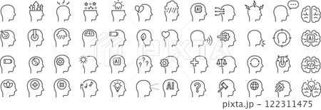 ベクターでモノクロの様々な人の頭に関する線画アイコンセット ベクターでモノクロの様々な人の頭に関する線画アイコンセット 122311475