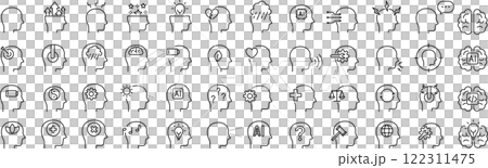 ベクターでモノクロの様々な人の頭に関する線画アイコンセット ベクターでモノクロの様々な人の頭に関する線画アイコンセット 122311475