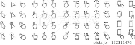 ベクターでモノクロのクリック・タップに関する線画アイコンセット 122311476