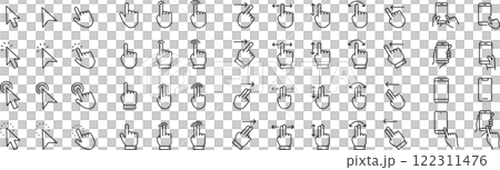 ベクターでモノクロのクリック・タップに関する線画アイコンセット 122311476