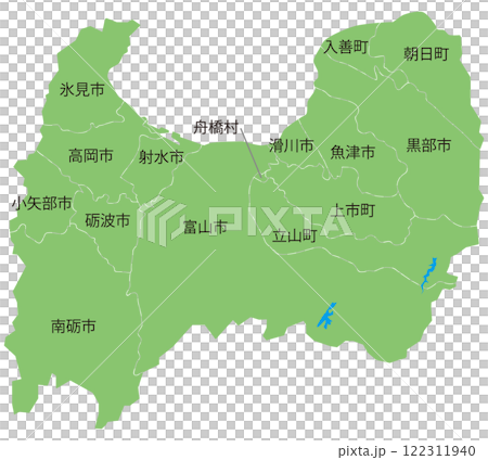 分割できる富山県地図　市町村名あり 122311940