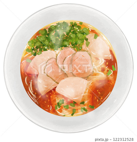 リアルな蘭州ラーメンの俯瞰イラスト 122312528