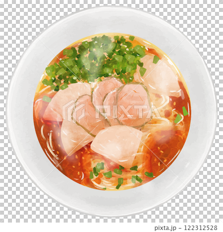 リアルな蘭州ラーメンの俯瞰イラスト 122312528