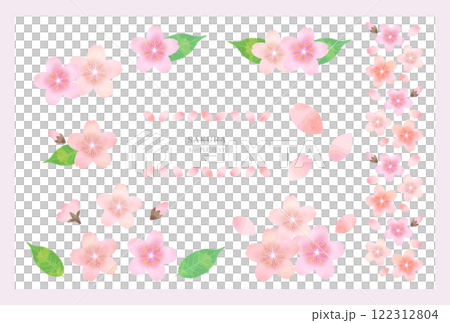 桜の花の装飾イラスト素材セット(水彩風ベクター) 桜の花の装飾イラスト素材セット(水彩風ベクター) 122312804