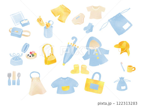 幼稚園、保育園グッズのイラスト ブルー系 幼稚園、保育園グッズのイラスト ブルー系 122313283