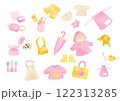 幼稚園、保育園グッズのイラスト　ピンク系 122313285