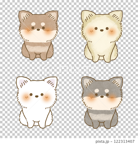 吉娃娃插圖集，面朝前坐著，手繪風格 122313407