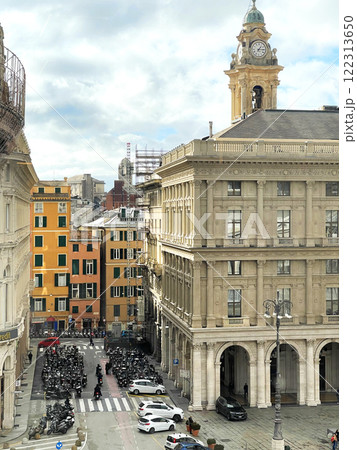 Genoa, Italy - January 24, 2025. Piazza Ferrari. Buildings and architecture of old town. View from above on sunny winter day in 2025. 122313650