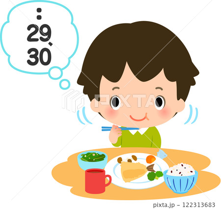 咀嚼回数を数えながら食事をする男の子 122313683