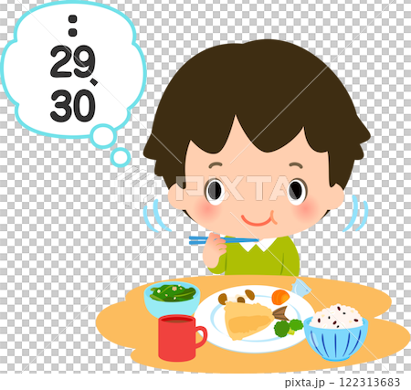 男孩邊吃邊數著咀嚼的次數 男孩邊吃邊數著咀嚼的次數 122313683