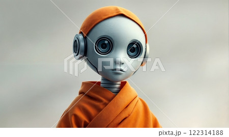 serene cartoon robot monk for educational and spiritual branding 122314188