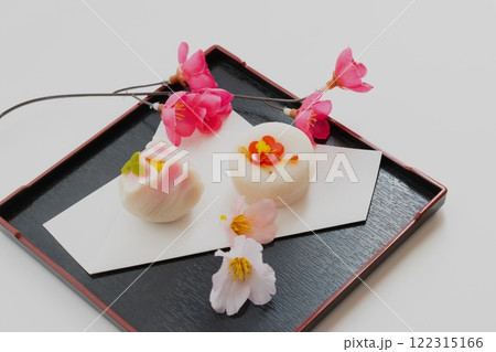 美しい和菓子　梅の花と牡丹の花 122315166