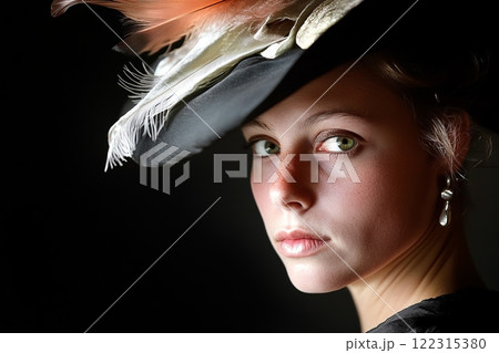 Woman in Renaissance Hat with Dramatic Lighting Woman in Renaissance Hat with Dramatic Lighting 122315380