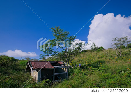 夏の空と草原の朽ちた小屋 夏の空と草原の朽ちた小屋 122317060