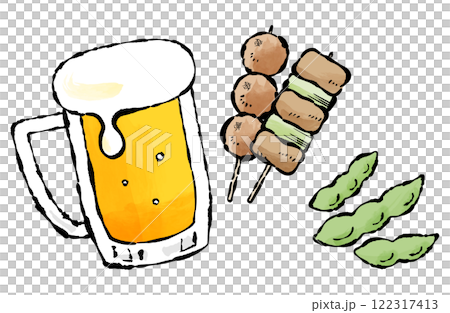 Beer, yakitori, edamame vector illustration set Negima Tsukune Yakitori Mug 122317413