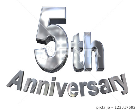 3DCG文字「5th Anniversary/5周年マークキラキラ」シルバー,銀 122317692
