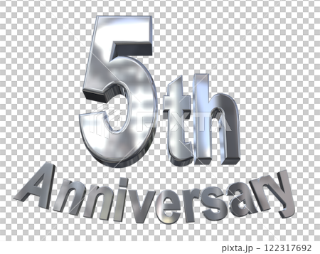 3DCG文字「5th Anniversary/5周年マークキラキラ」シルバー,銀 122317692
