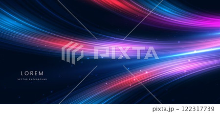 Abstract elegant glowing curve ray lines effect on dark blue background. 122317739