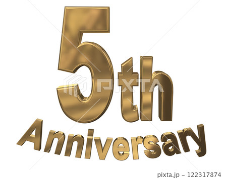 3DCG文字「5th Anniversary/5周年マークキラキラ」ゴールド,金 122317874