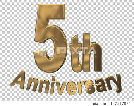 3DCG文字「5th Anniversary/5周年マークキラキラ」ゴールド,金 122317874