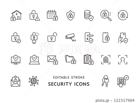 セキュリティにまつわるアイコンセット（モノクロ） 122317984