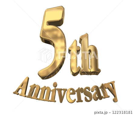 3DCG文字「5th Anniversary/5周年マークキラキラ」ゴールド,金 122318181