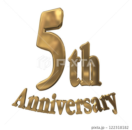 3DCG文字「5th Anniversary/5周年マークキラキラ」ゴールド,金 122318182