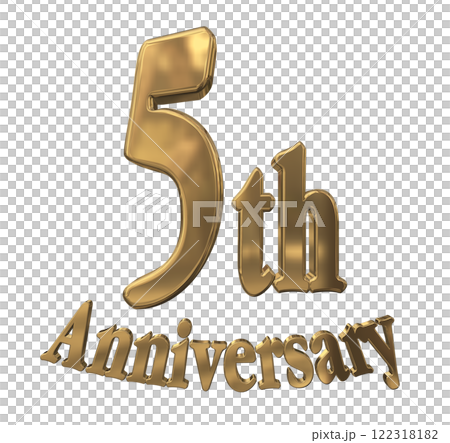 3DCG文字「5th Anniversary/5周年マークキラキラ」ゴールド,金 122318182