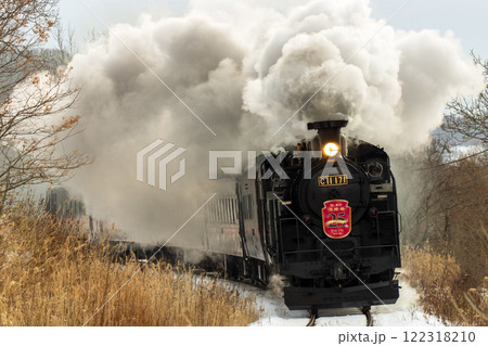 煙と蒸気を噴き上げるSL,岩保木付近 122318210