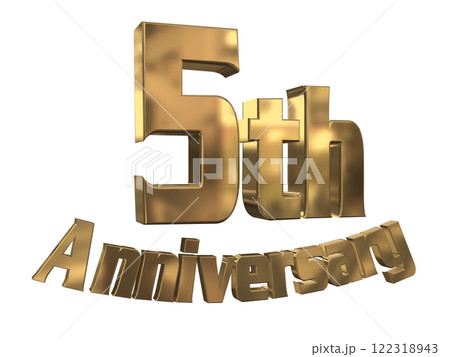 3DCG文字「5th Anniversary/5周年マークキラキラ」ゴールド,金 122318943
