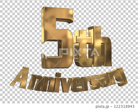 3DCG文字「5th Anniversary/5周年マークキラキラ」ゴールド,金 122318943