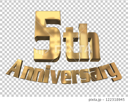 3DCG文字「5th Anniversary/5周年マークキラキラ」ゴールド,金 3DCG文字「5th Anniversary/5周年マークキラキラ」ゴールド,金 122318945