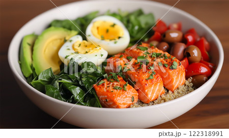 Salmon in a plate with vegetables 122318991