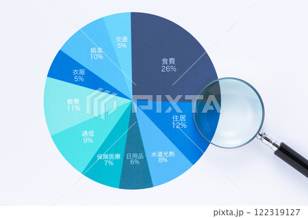 一ヶ月の生活費の内訳グラフとルーペ 一ヶ月の生活費の内訳グラフとルーペ 122319127
