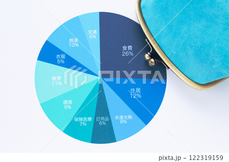 一ヶ月の生活費の内訳グラフとがま口財布 122319159