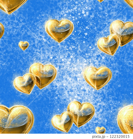 Seamless pattern with yellow hearts on the blue background.  122320015