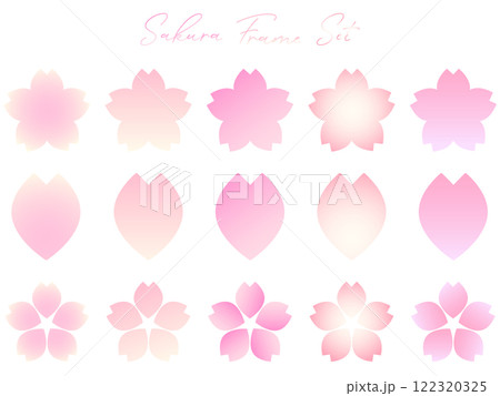 シンプルな桜の花びらの淡いグラデーションフレーム　ベクターセット 122320325