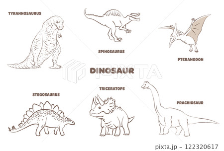 かわいい恐竜のぬりえイラストセット かわいい恐竜のぬりえイラストセット 122320617