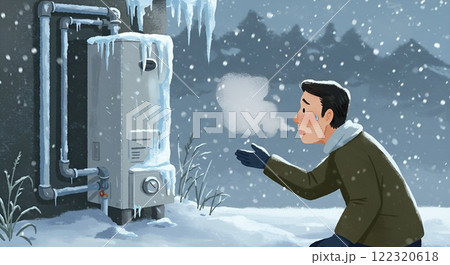 冬の給湯器が凍結しているイラスト 122320618