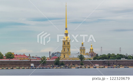 Peter and Paul Fortress across the Neva river timelapse hyperlapse, St. Petersburg, Russia Peter and Paul Fortress across the Neva river timelapse hyperlapse, St. Petersburg, Russia 122320679